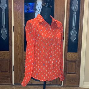 Red Blouse With Cat Silhouette Pattern